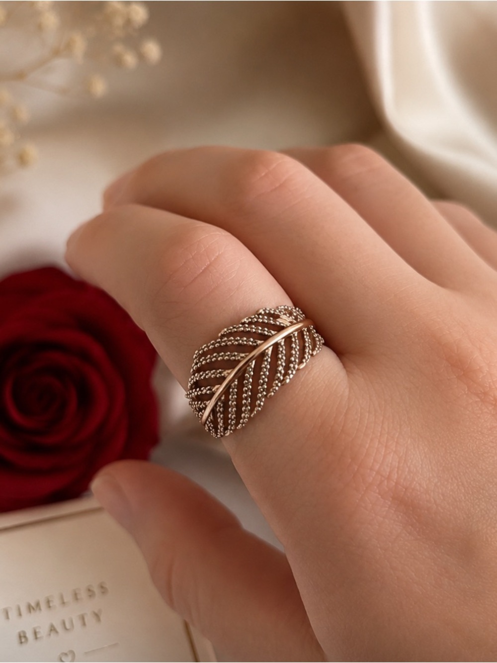 Delicate Gold Leaf Ring - Women's Fashion Jewelry